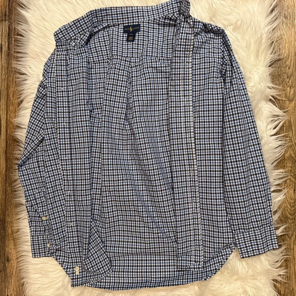 Ralph Lauren Navy Checkered Button Down‎ Shirt Boys Size Large 14/16